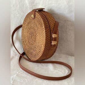 Summer handwoven 70’s Rattan circle purse crossbody